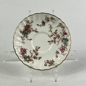 Minton Bone China Saucer Pink Blue Floral Gold Trim England Vintage 1950s